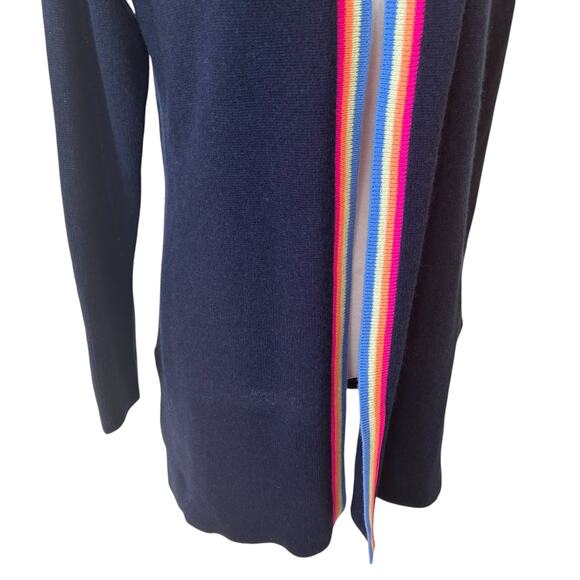 Hannah Rose NWT Navy Blue Rainbow Trim Cashmere Cardigan Womens Size Small NEW - Picture 3 of 6